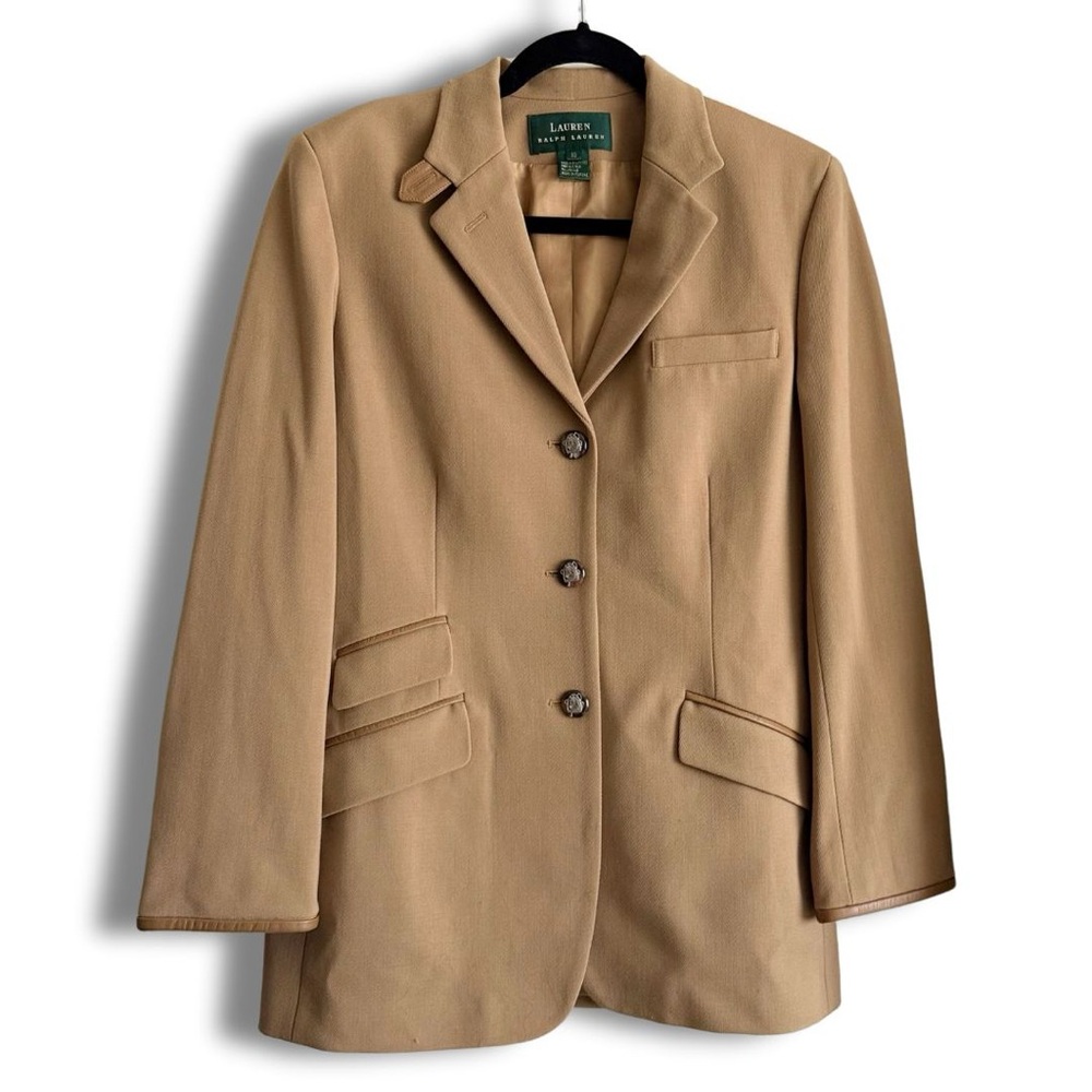 Lauren Ralph Lauren Camel Blazer Size 10 Designer Virgin Wool Oversized Blazer